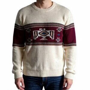 XL🔴Forever 21 Men's White and Burgundy Jumper Sweater
